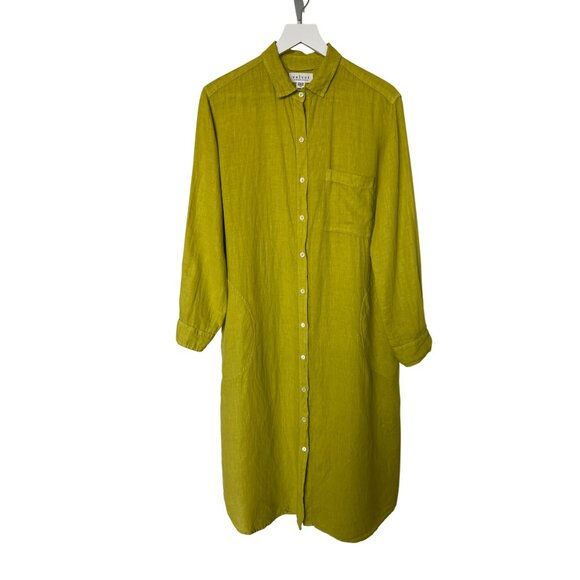 Velvet By Graham & Spencer Chartreuse Button-Down Midi Shirt Dress - Picture 3 of 9